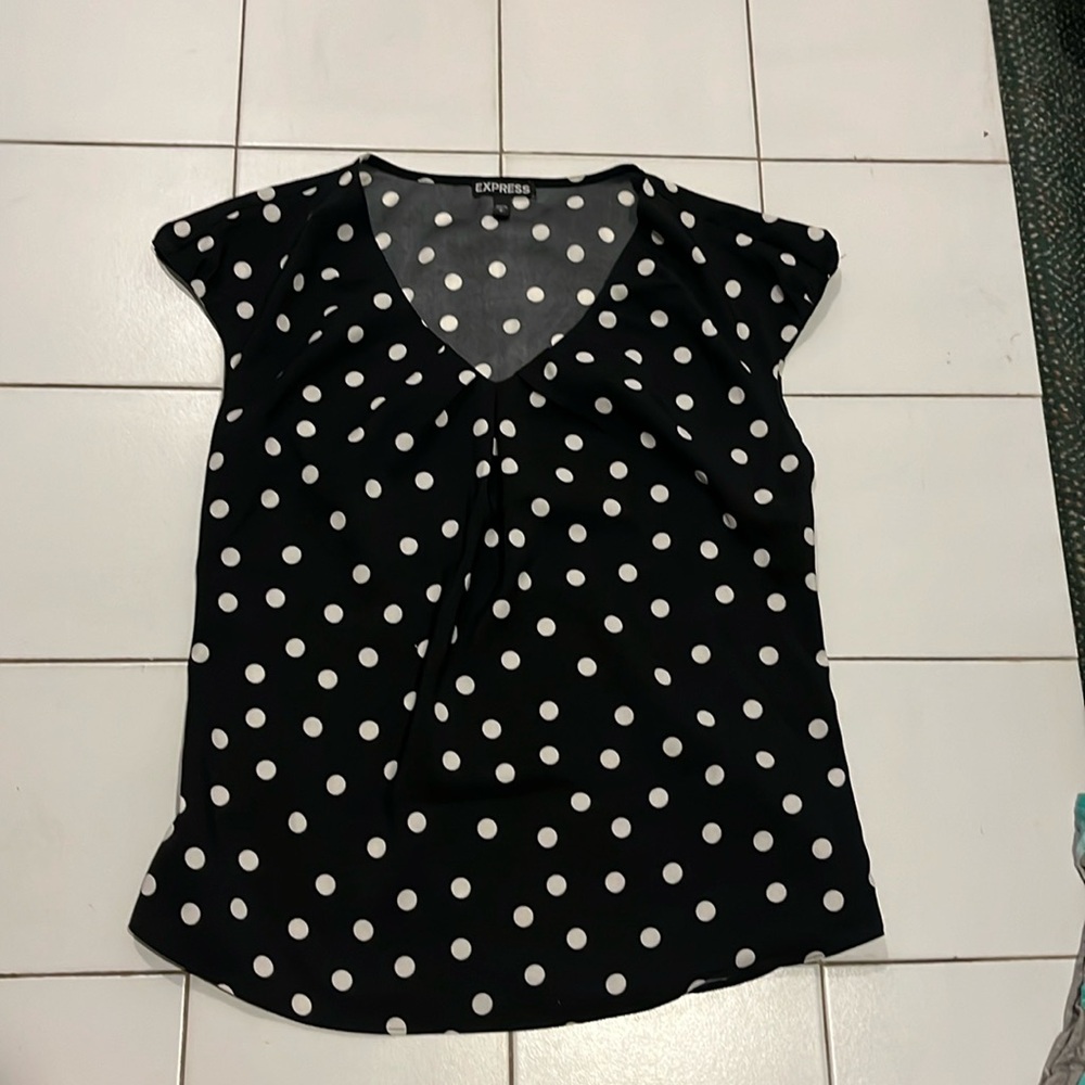 Women’s express black and white polka dot blouse/top